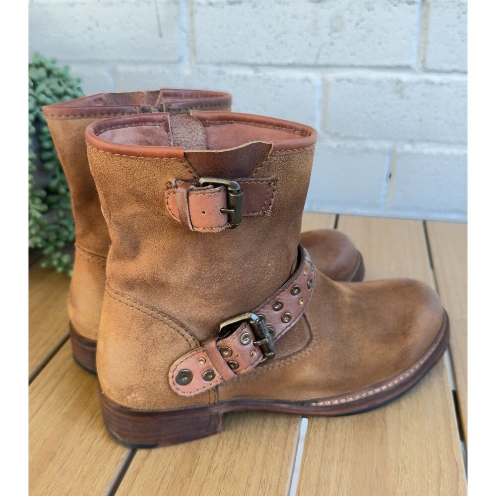 Vintage Foundry Co Stacy Boots Womens 7 Brown Leather Studded Mid Calf Moto Boho